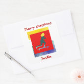 skateboard kerstcadeau, gepersonaliseerde naam vierkante sticker (Envelop)