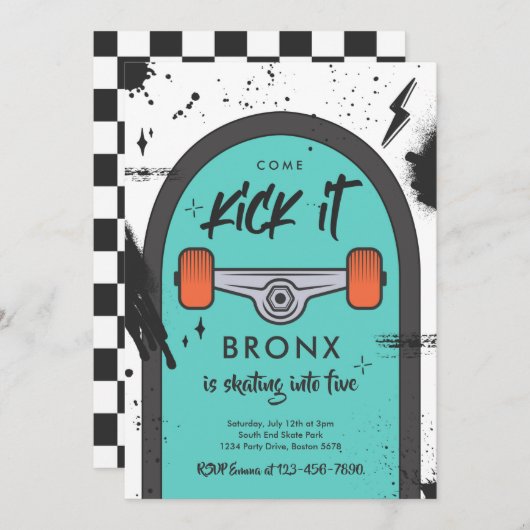 Skateboard komt langs strandsport kaart (Voorkant / Achterkant)