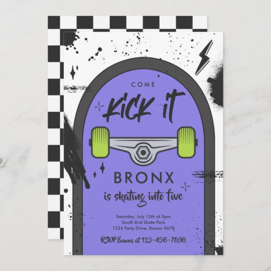 Skateboard komt langs strandsport kaart (Voorkant / Achterkant)