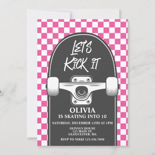 Skateboard Laten we het schoppen ROZE Verjaardag u Kaart (Voorkant)