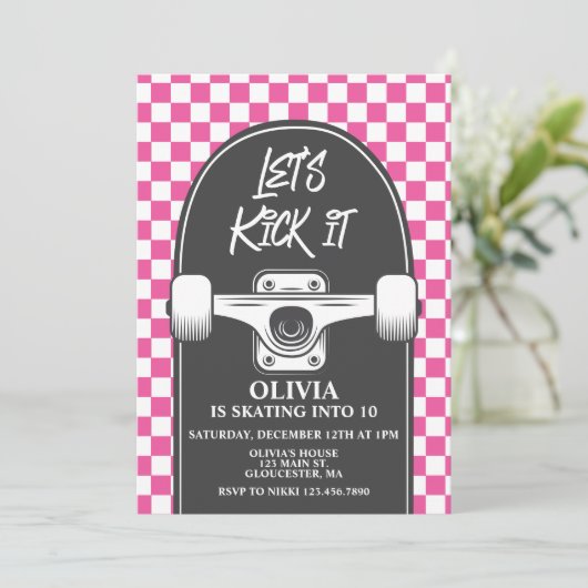 Skateboard Laten we het schoppen ROZE Verjaardag u Kaart (Staand voorkant)
