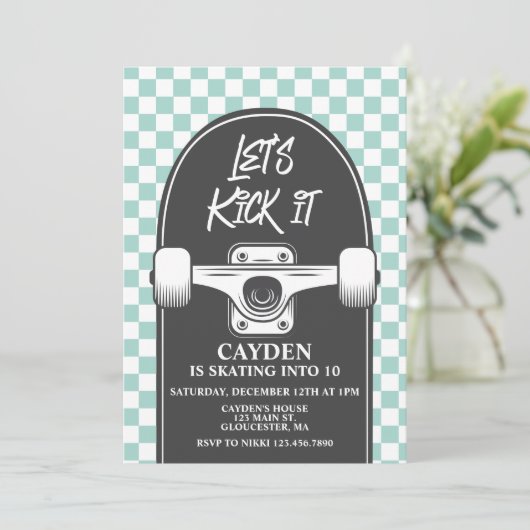 Skateboard Laten we 't 's avonds uitnodigen Kaart (Staand voorkant)