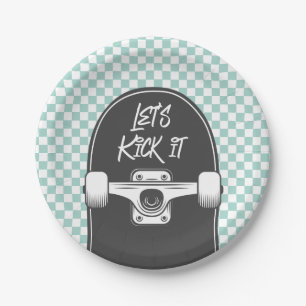 Skateboard Let's Kick It Verjaardag Papieren Borde Bordje