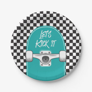 Skateboard Let's Kick It Verjaardag Papieren Borde Bordje