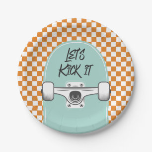 Skateboard Let's Kick It Verjaardag Papieren Borde Bordje