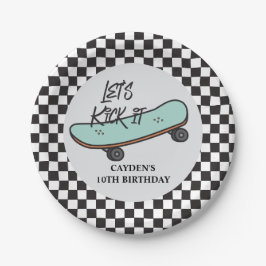 Skateboard Let's Kick It Verjaardag Papieren Borde Bordje