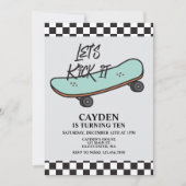 Skateboard Let's Kick It verjaardagsuitnodiging Kaart (Voorkant)