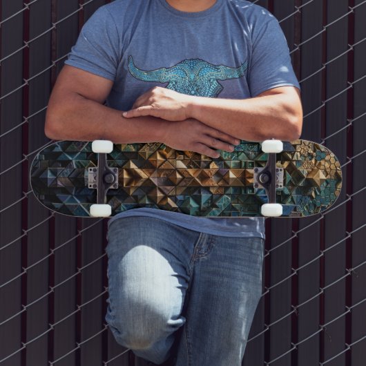 Skateboard - Luxe Blauwe Mozaïek Kunst Deck (Buiten 3)