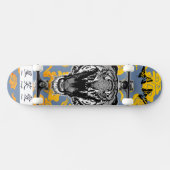 SKATEBOARD MET JAPANESE TIGER EN GEEL CLOUDS (Horizontaal)