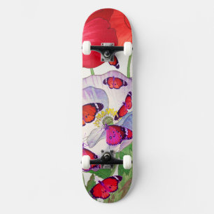 SKATEBOARD MET POPPIËN EN BUTTERFLIES