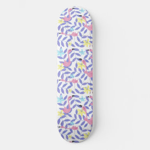 Skateboard met roze flamingoringdruk en tropisch h