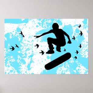 skateboard met vogels poster