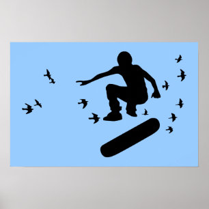 skateboard met vogels poster