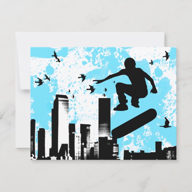 skateboard met vogels : stadsgezicht (Voorkant)