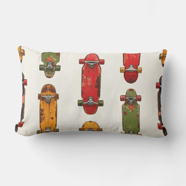 "Skateboard Onder Dek" Vintage Patroon Kussen (Voorkant)
