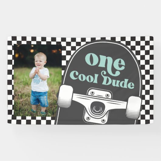 Skateboard One Cool Dude Verjaardag Foto Spandoek (Horizontaal)