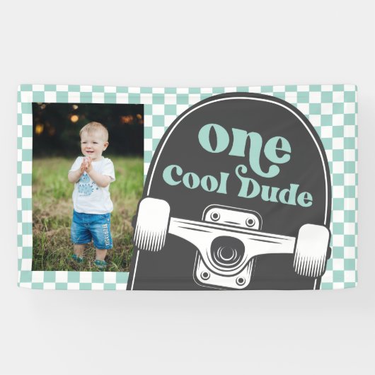Skateboard One Cool Dude Verjaardag Foto Spandoek (Horizontaal)