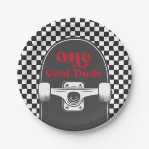 Skateboard One Cool Dude Verjaardag Papieren Borde Bordje