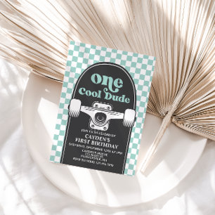 Skateboard One Cool guy 1st Birthday Uitnodiging