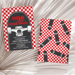 Skateboard One Cool guy 1st Birthday Uitnodiging