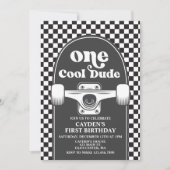 Skateboard One Cool guy 1st Birthday Uitnodiging (Voorkant)