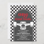 Skateboard One Cool guy 1st Birthday Uitnodiging (Voorkant)