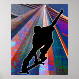 Skateboard op een bouwRay Poster