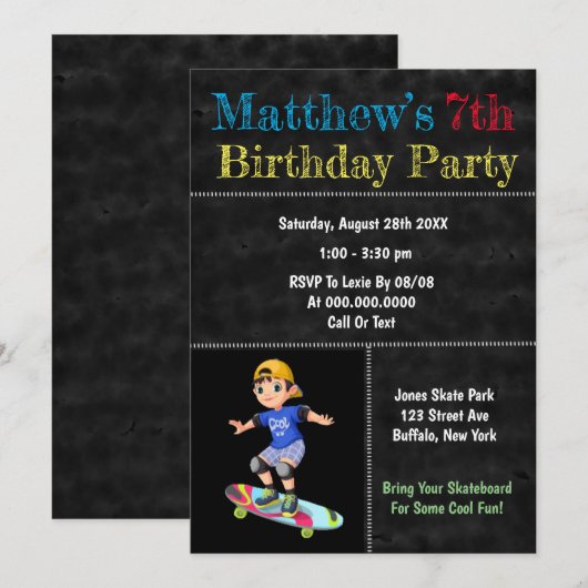 Skateboard Park Birthday Party (Voorkant / Achterkant)