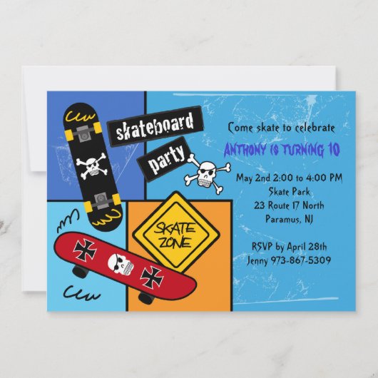 Skateboard Party Birthday Invitation Kaart (Voorkant)