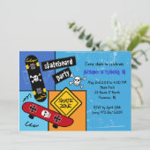 Skateboard Party Birthday Invitation Kaart (Staand voorkant)