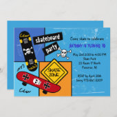 Skateboard Party Birthday Invitation Kaart (Voorkant / Achterkant)