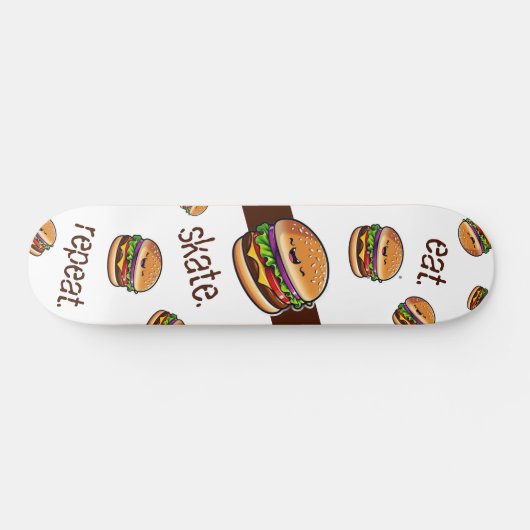 Skateboard patroon burger kawaii "eat skate repeat (Horizontaal)
