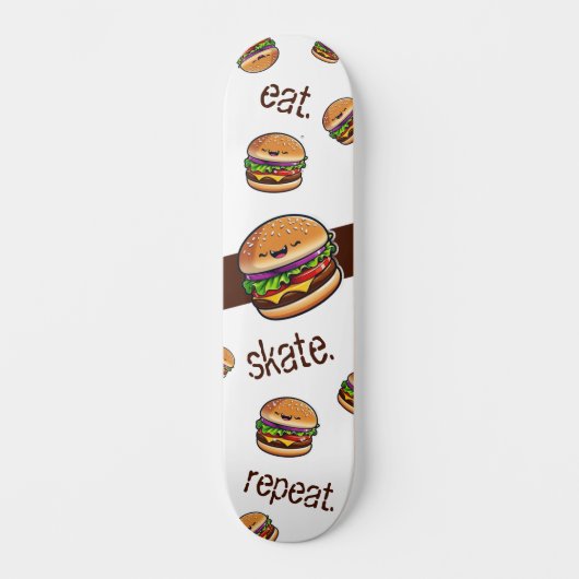 Skateboard patroon burger kawaii "eat skate repeat (Voorkant)