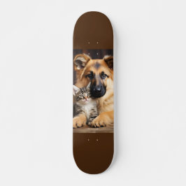 Skateboard Perro y gato juntos como amigos