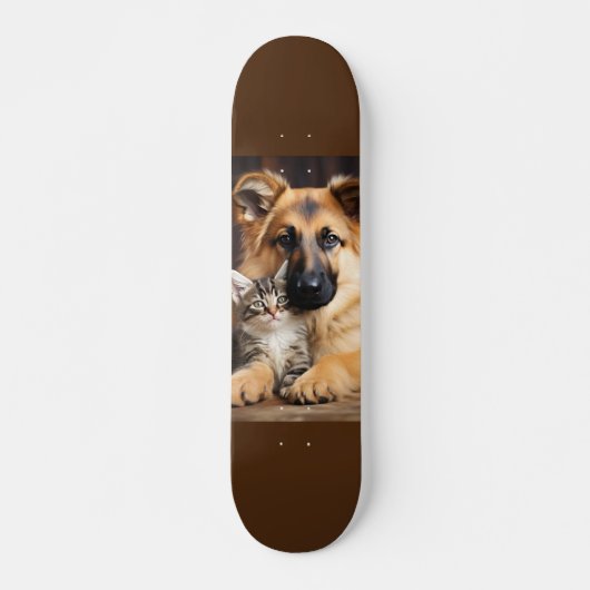 Skateboard Perro y gato juntos como amigos (Voorkant)