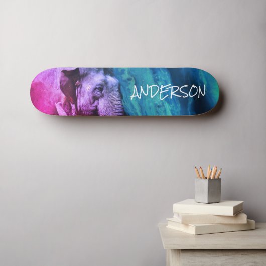 Skateboard Personeelsroze olifant (Muurkunst (Horizontaal))