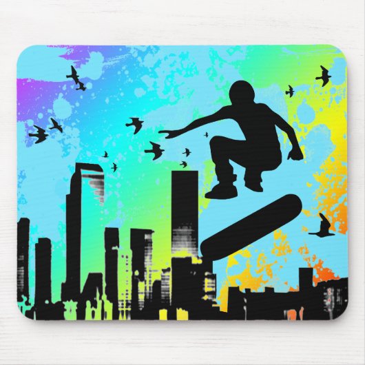 skateboard. plank met vogels. muismat (Voorkant)