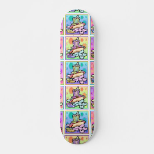 Skateboard - Pop Art Hot Dog met chips en een dran (Voorkant)
