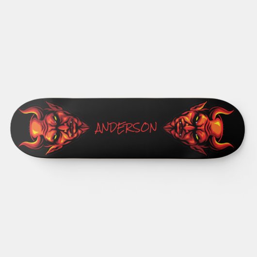 skateboard Red Devil Head met Horns (Horizontaal)