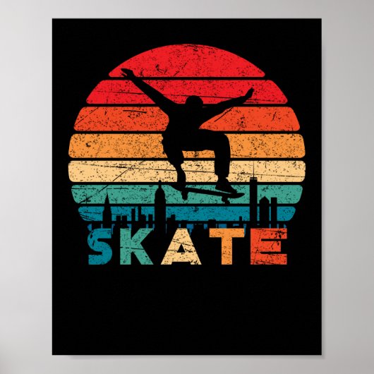 Skateboard Retro Skateboarding Sunset Poster (Voorkant)