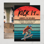 Skateboard Retro Sunset Foto Jongens Verjaardagsfe Kaart (Voorkant / Achterkant)