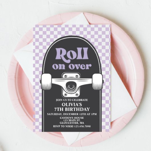 Skateboard Roll op Verjaardag Uitnodiging