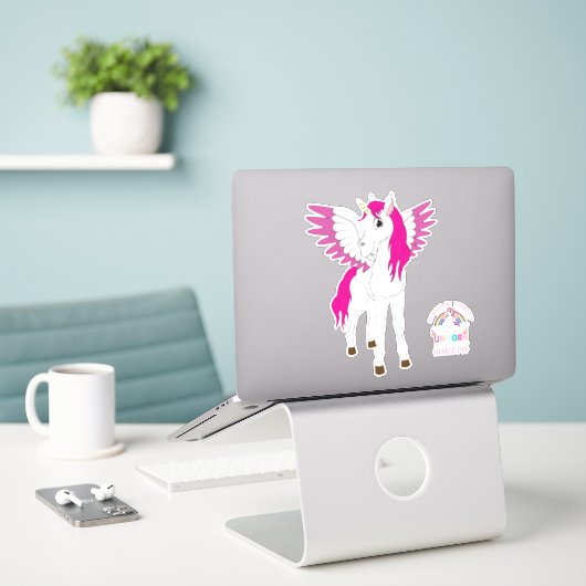 Skateboard Roze Cute Unicorns Sticker (Laptop op bureau)