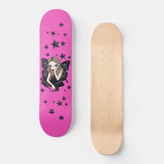 Skateboard, roze gothic fairy persoonlijk skateboard (Voorkant)