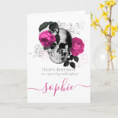 Skateboard Roze Skull-verjaardagskaart Kaart (Gele Bloem)