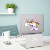 Skateboard RUNNING regenboogeenhoorn sticker (Laptop op bureau)