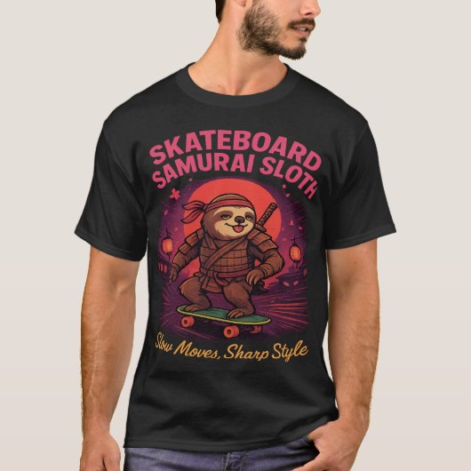 Skateboard Samurai Sloth T-shirt (Voorkant)