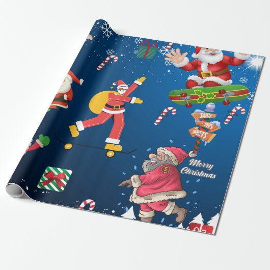 Skateboard Santa Cadeaupapier (Uitgerold)