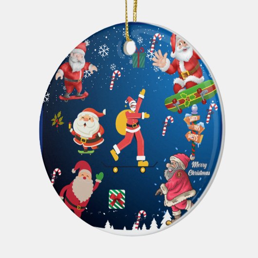 Skateboard Santa Ceramic Ornament (Links)