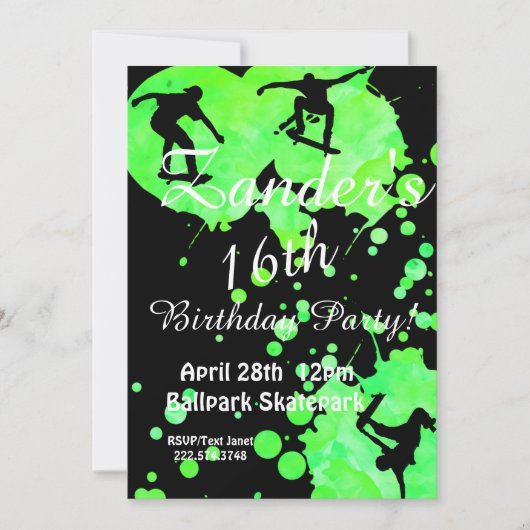 Skateboard Schaats Park Birthday Invitation Kaart (Voorkant)